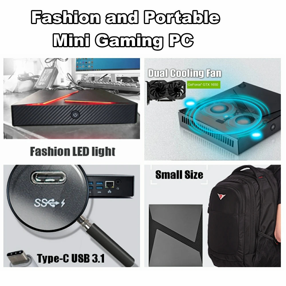 Mini Gaming PC Computer Intel i9 9880H Gamer Computador 8 Core Windows 10 NVIDIA Graphic Card GTX1650 Fashion Design Wifi BT