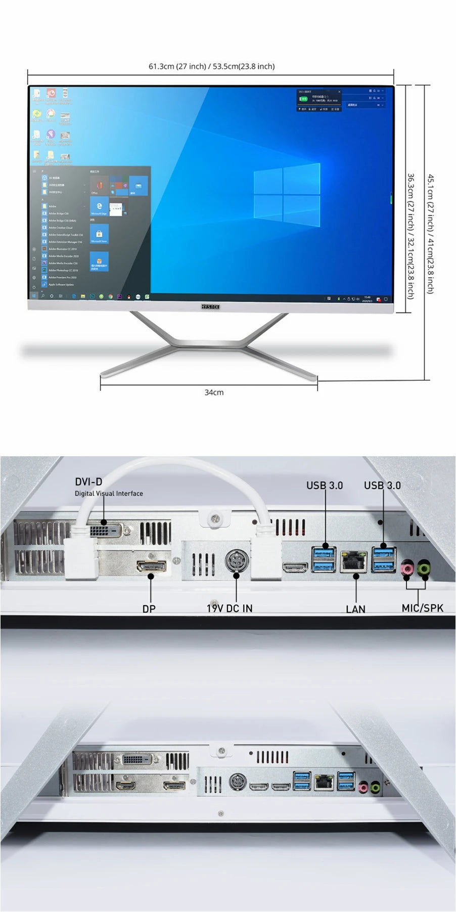 Computadora de escritorio blanca de 23,8 pulgadas y 27 pulgadas para juegos, todo en uno, Intel 8 Core i7 10870H, monobloque, NVIDIA GTX1650 4G GDDR5 para PC Gamer