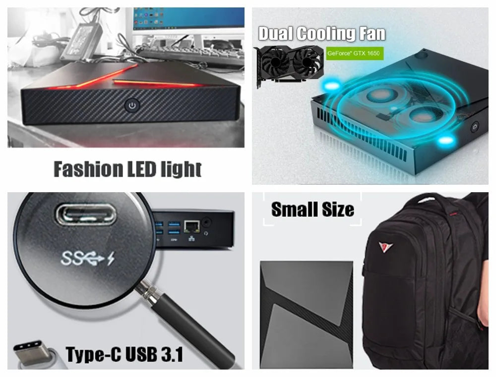 Mini Gaming PC Computer Intel i9 9880H Gamer Computador 8 Core Windows 10 NVIDIA Graphic Card GTX1650 Fashion Design Wifi BT