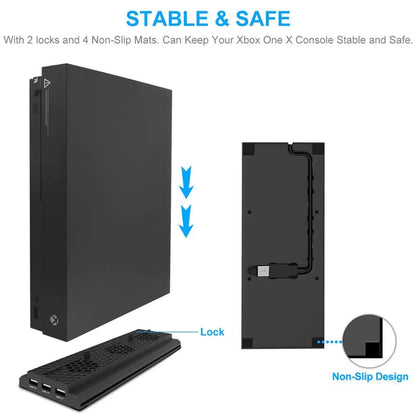 New Vertical Stand for Xbox one X with 3 Cooling Fans + 3 USB Port Hub Vertical Cooling Base/Dock for Xbox One X Game Console