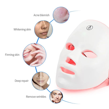 Máscara facial LED recargable, 7 colores, terapia de fotones LED, máscara de belleza, rejuvenecimiento de la piel, dispositivo de belleza blanqueador y lifting facial para el hogar