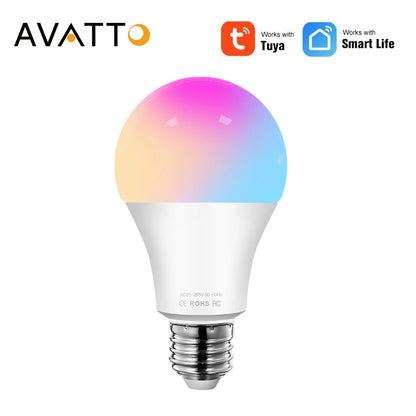 AVATTO Tuya WiFi 智能灯泡，E27 RGB LED 灯可调光，智能生活 APP 远程控制，适用于 Alexa Google Home 的语音控制