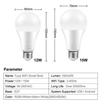 Bombilla inteligente AVATTO Tuya WiFi, lámpara LED RGB E27 regulable, control remoto por aplicación Smart Life, control por voz para Alexa Google Home