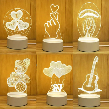 Lámpara LED 3D de amor romántico para el hogar, luz de noche para niños, decoración de bodas, fiesta de cumpleaños, día de San Valentín, lámpara de noche