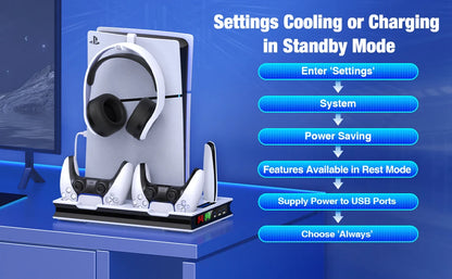 BEBONCOOL S5000 Vertical Stand For PlayStation 5 New Slim Version  PS5 Cooling Station with Two Dual Fast Charging USB