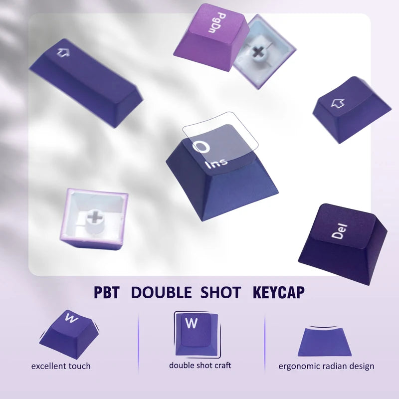 132 Keys PBT Keycaps Cherry Profile Purple Double Shot Key Caps for Cherry Gateron MX Switches Gamer Mechanical Gaming Keyboard