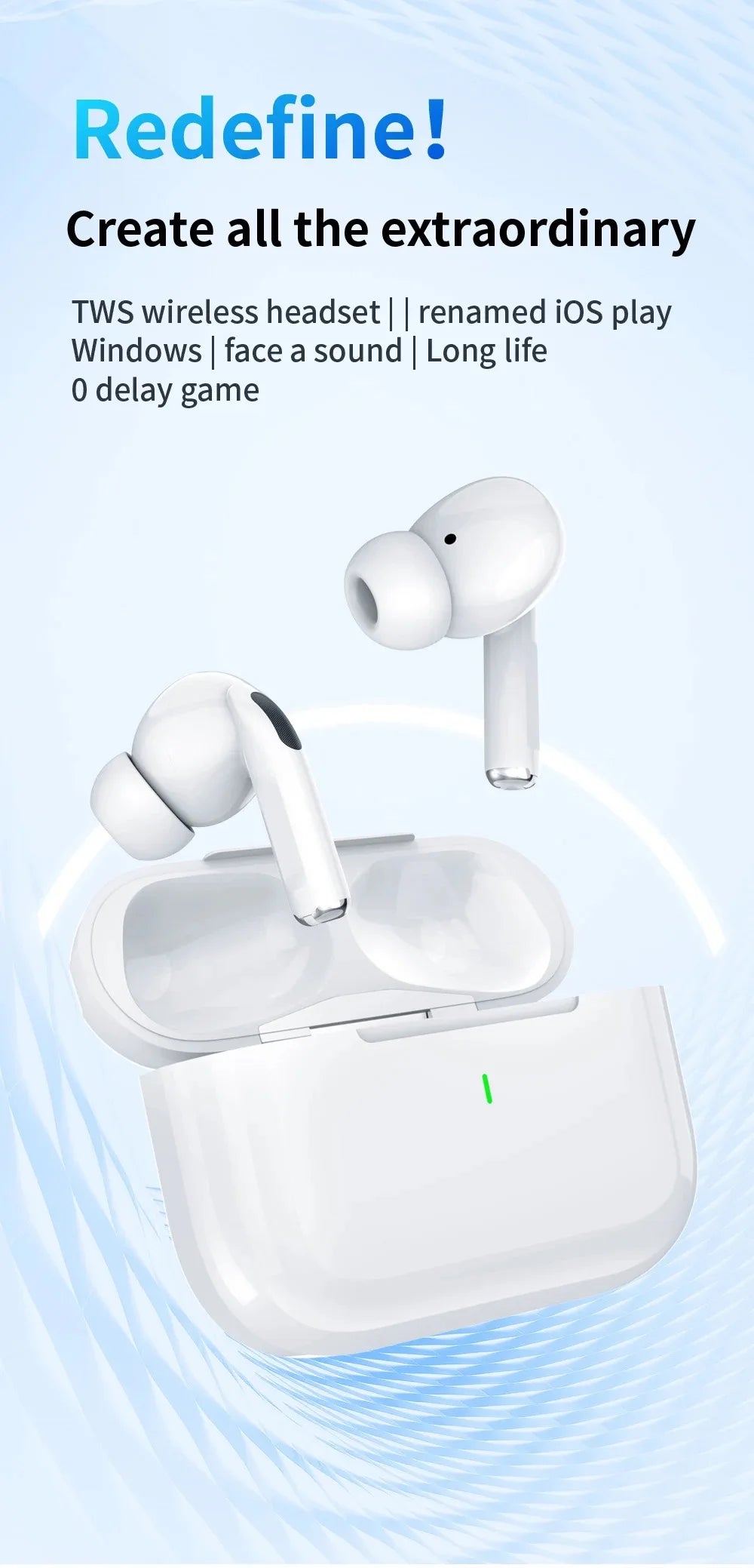 Auriculares Bluetooth Air Pro originales, auriculares Bluetooth 5.3, auriculares para juegos, para iPhone, Apple, Xiaomi, teléfono Android