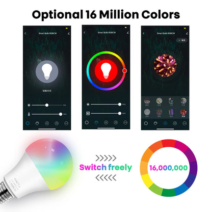 AVATTO Tuya WiFi 智能灯泡，E27 RGB LED 灯可调光，智能生活 APP 远程控制，适用于 Alexa Google Home 的语音控制