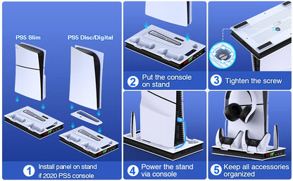 BEBONCOOL S5000 Vertical Stand For PlayStation 5 New Slim Version  PS5 Cooling Station with Two Dual Fast Charging USB