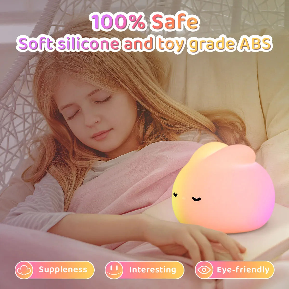 Luz de noche de conejo para habitación de niños, linda lámpara de conejito, regalos para guardería, niñas, niños pequeños, decoración de habitación kawaii, luz de noche de silicona USB