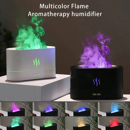 Humidificador portátil de vapor frío con USB, LED que cambia de color, para habitación, aire, llama, fuego, difusor de aceites esenciales