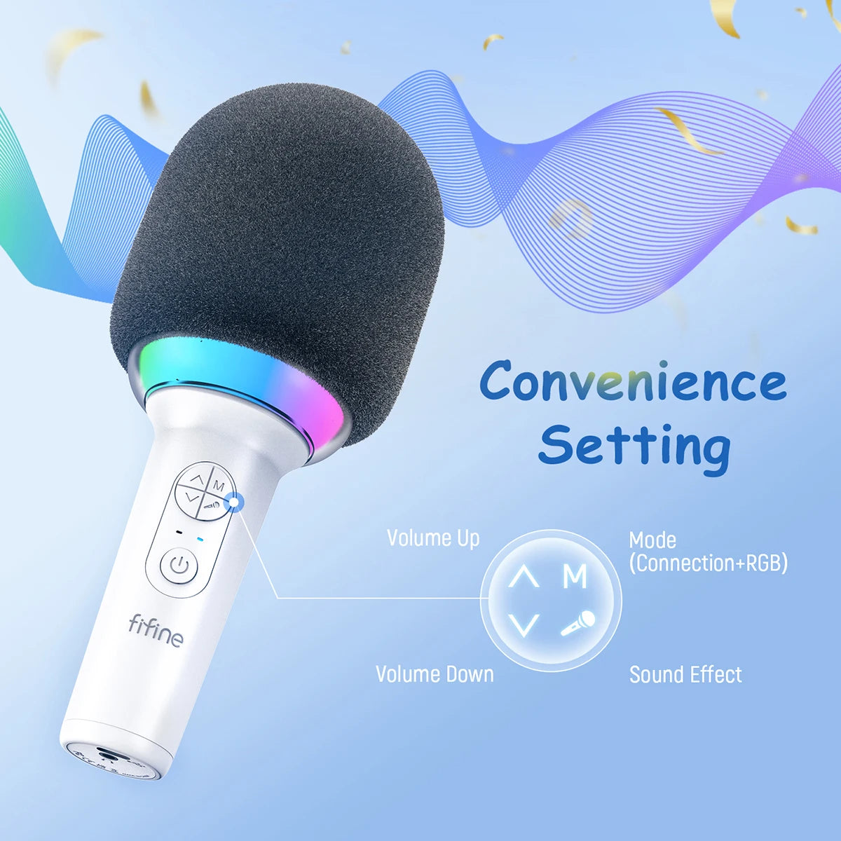 FIFINE Karaoke Microphone Wireless Bluetooth-compatible Handheld Mic with Built-in Speaker,Portable Singing Microphone for Party