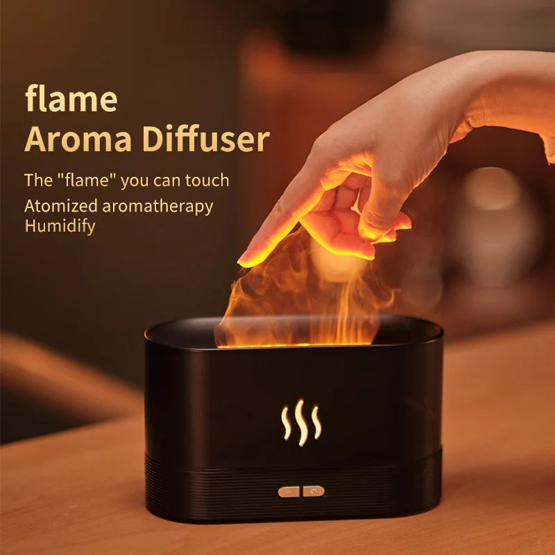 Humidificador portátil de vapor frío con USB, LED que cambia de color, para habitación, aire, llama, fuego, difusor de aceites esenciales