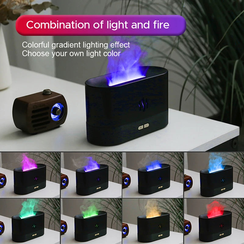 Humidificador portátil de vapor frío con USB, LED que cambia de color, para habitación, aire, llama, fuego, difusor de aceites esenciales