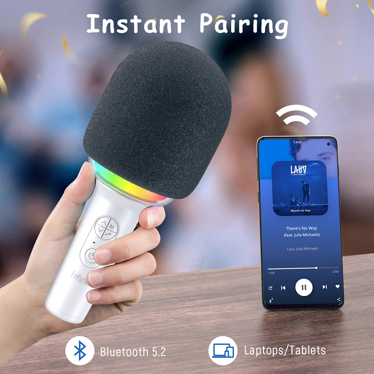 Micrófono de karaoke FIFINE, micrófono de mano inalámbrico compatible con Bluetooth con altavoz incorporado, micrófono portátil para cantar para fiestas