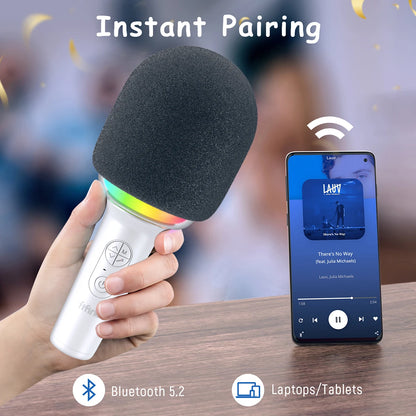 FIFINE Karaoke Microphone Wireless Bluetooth-compatible Handheld Mic with Built-in Speaker,Portable Singing Microphone for Party