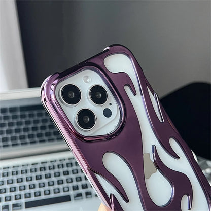 Funda de teléfono con llama de fuego hueca de moda para iPhone 15, 14, 13, 12, 11 Pro Max Plus, funda suave galvanizada plateada para niño y niña