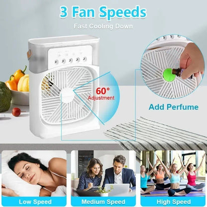 Household air humidifier, portable fan, air conditioner, USB electric fan, LED night light, water mist fun three in one usb fan