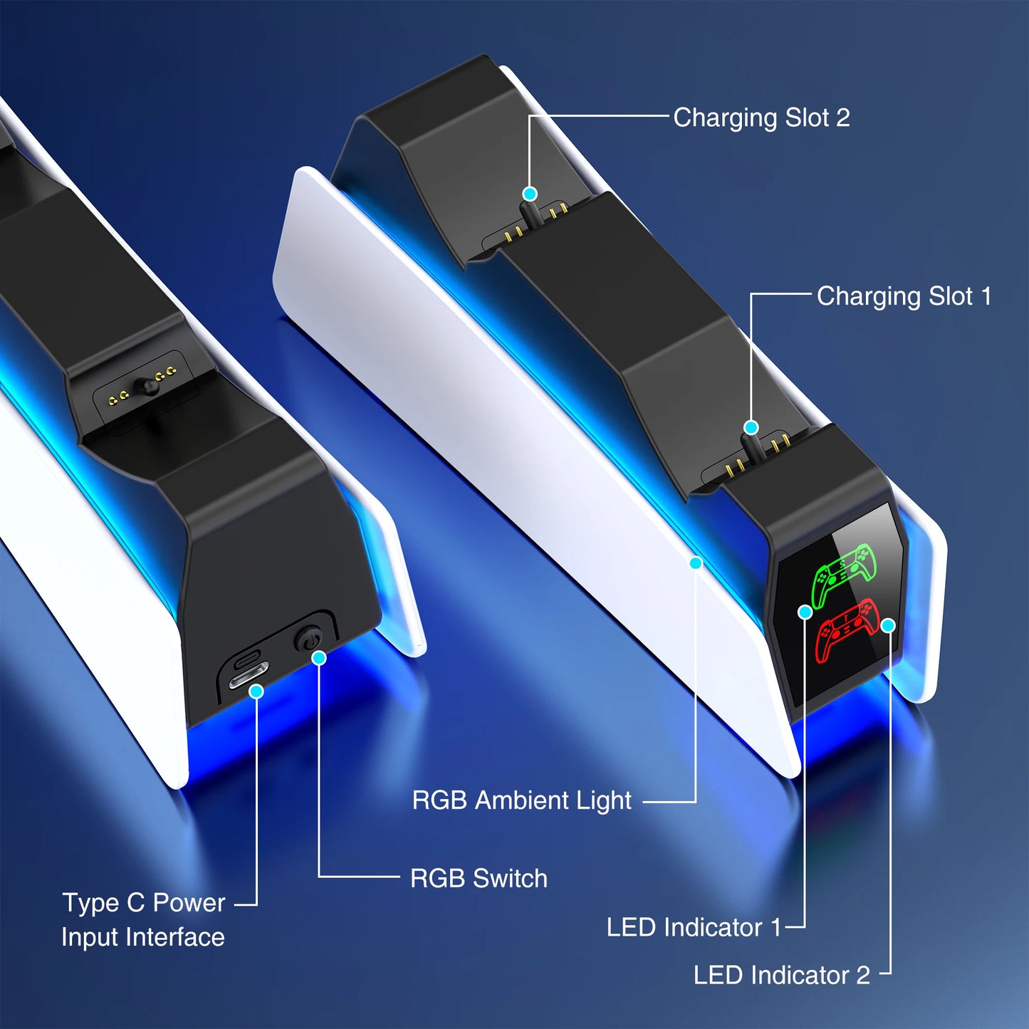 RGB Controller Charging Station For PlayStation 5 Dual Fast Charger LED Indicator Charging Stand Docking Station For PS5 Gamepad