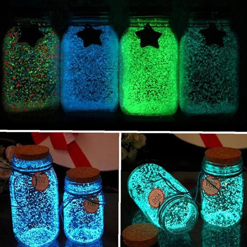 50 g de partículas luminosas fluorescentes para decoración de fiestas, pigmento brillante, grava, arena noctilucente que brilla en la oscuridad, polvo de arena