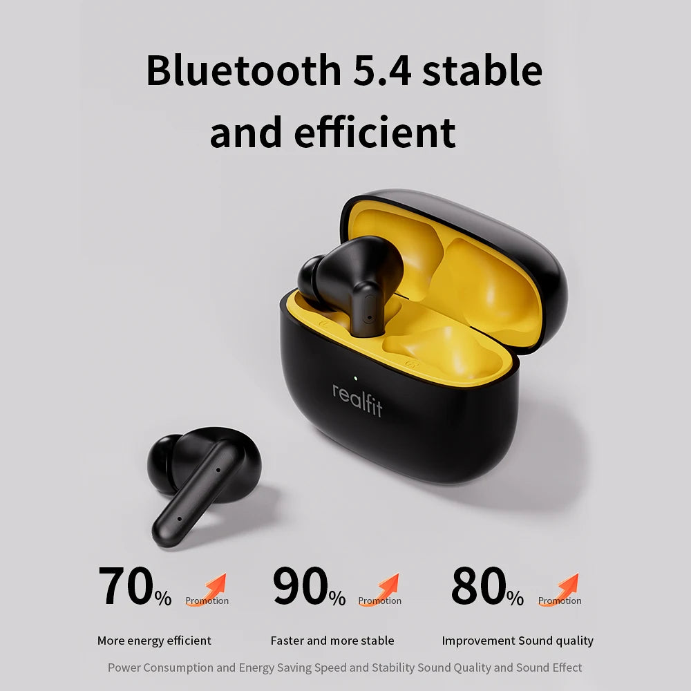 Auriculares Bluetooth con cancelación activa de ruido Realfit F3 ANC, llamadas ENC, estéreo HIFI, graves excelentes, auriculares inalámbricos, deportivos para juegos