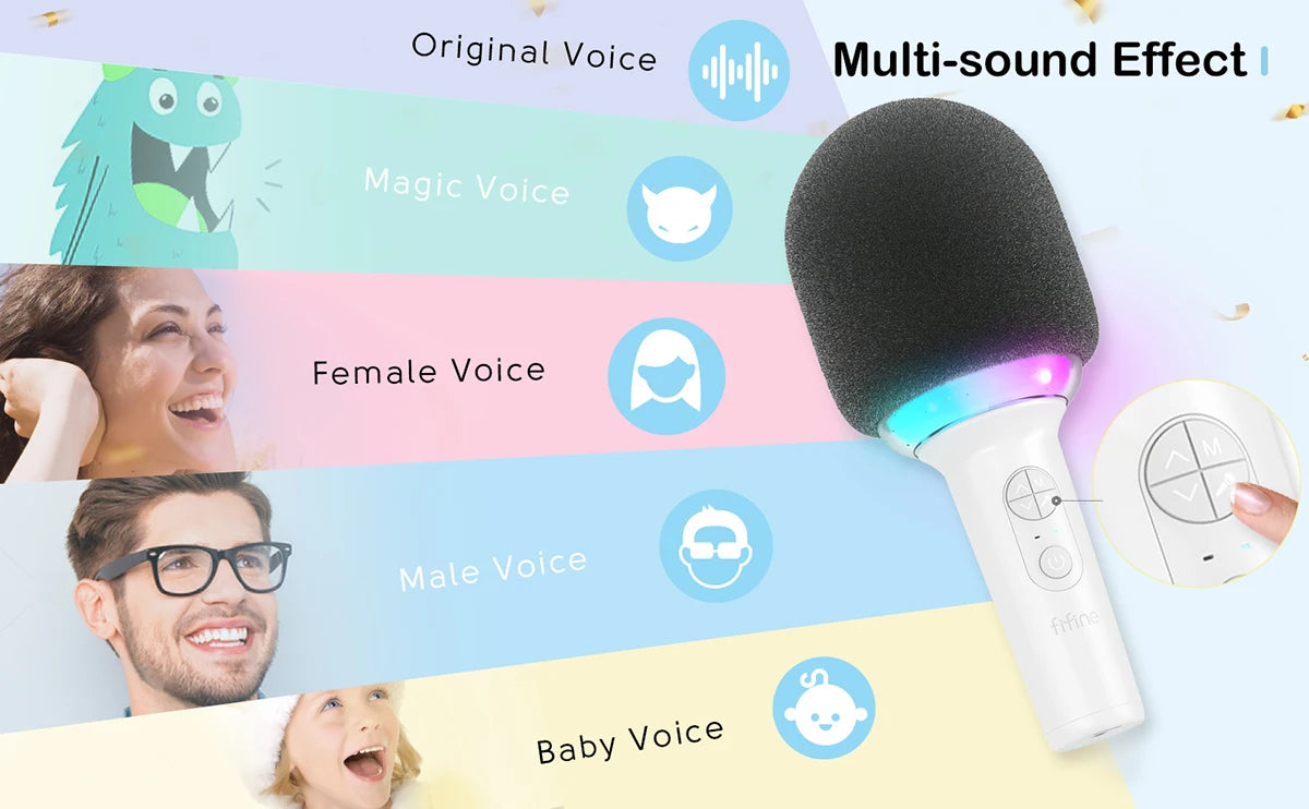 Micrófono de karaoke FIFINE, micrófono de mano inalámbrico compatible con Bluetooth con altavoz incorporado, micrófono portátil para cantar para fiestas