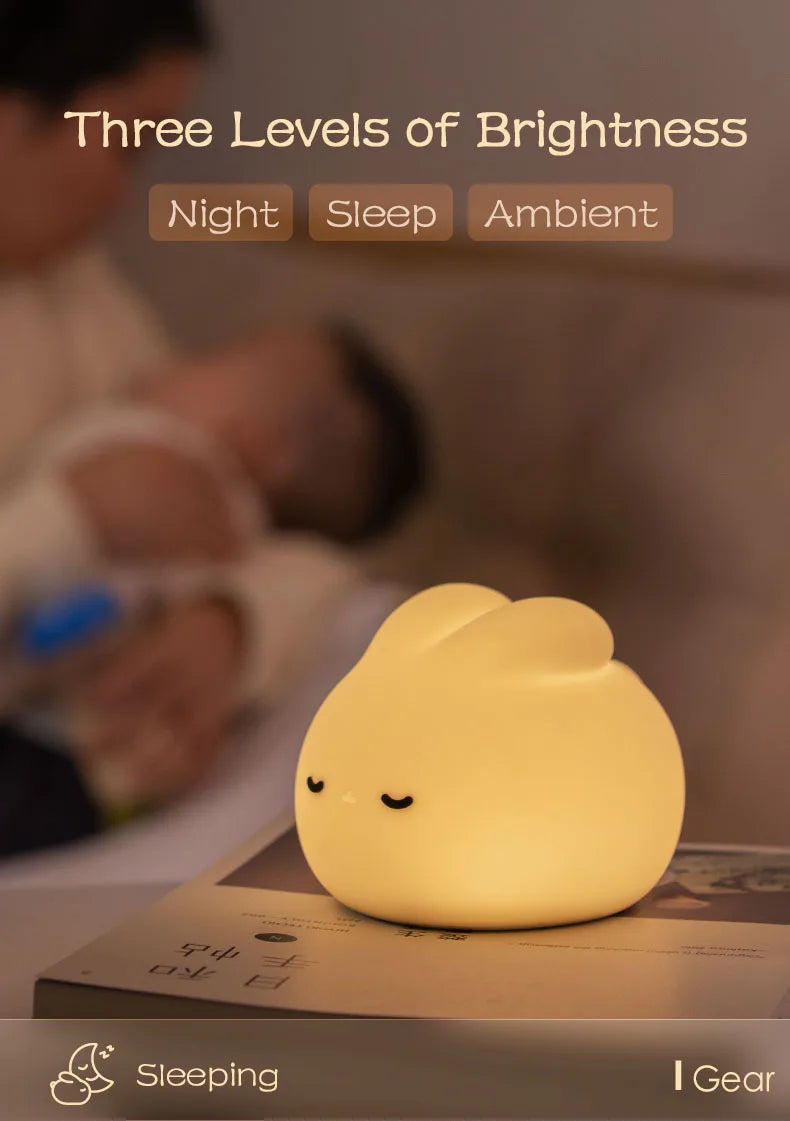 Luz de noche de conejo para habitación de niños, linda lámpara de conejito, regalos para guardería, niñas, niños pequeños, decoración de habitación kawaii, luz de noche de silicona USB