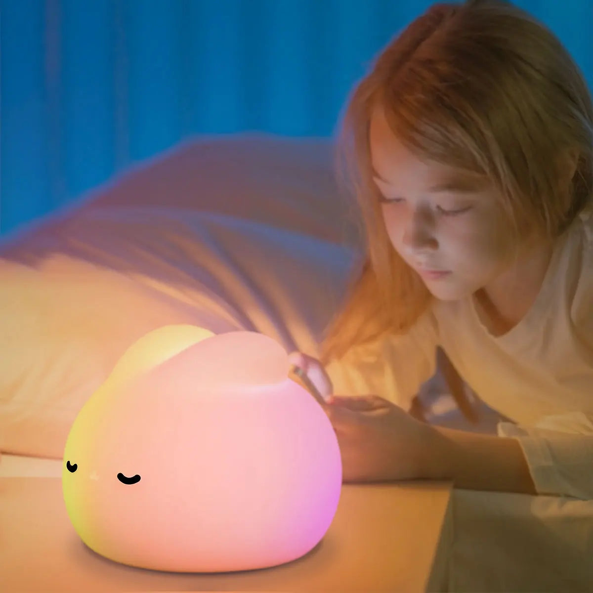 Luz de noche de conejo para habitación de niños, linda lámpara de conejito, regalos para guardería, niñas, niños pequeños, decoración de habitación kawaii, luz de noche de silicona USB