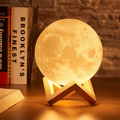 Lámpara de luz nocturna LED E5 de 8 cm con forma de luna, alimentada por batería y con soporte, lámpara estrellada para dormitorio, decoración del hogar, luces de noche, regalo para niños, lámpara de luna para Navidad