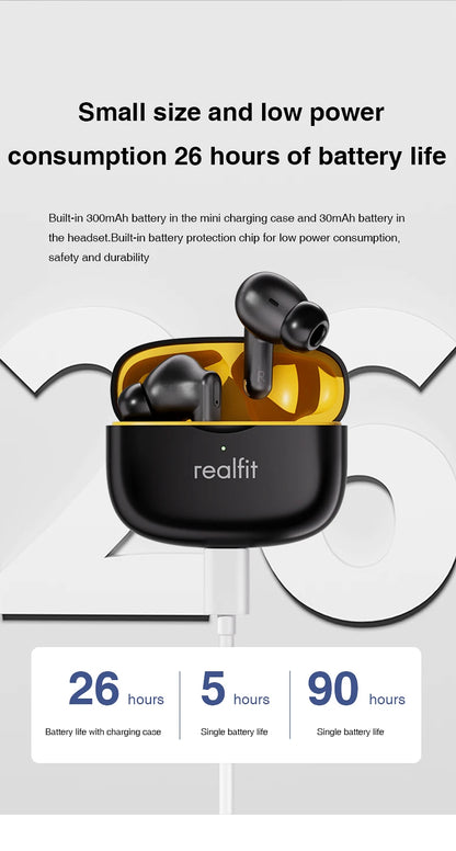 Realfit F3 ANC Active Noice Cancellation Bluetooth Earphones ENC Call HIFI Stereo Superb Bass Wireless Earbuds Sport Gaming