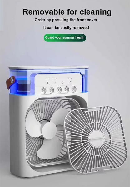 Humidificador de aire doméstico, ventilador portátil, aire acondicionado, ventilador eléctrico USB, luz nocturna LED, vaporizador de agua divertido tres en uno ventilador USB