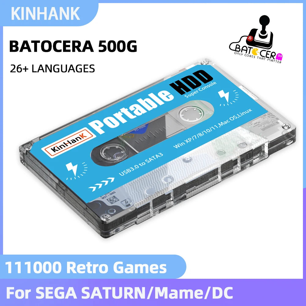 Disco duro para juegos Kinhank Batocera 500G con 110 000 juegos retro para Super Console X PC para PS2/Sega Saturn/Game Cube/WII/DC