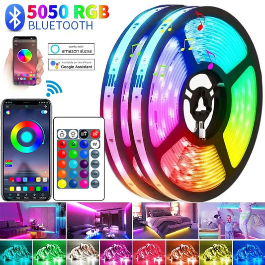 Tira de luces LED RGB con control por aplicación Bluetooth y USB, luces LED que cambian de color 5050, cinta flexible para lámpara, retroiluminación de TV, decoración de habitación