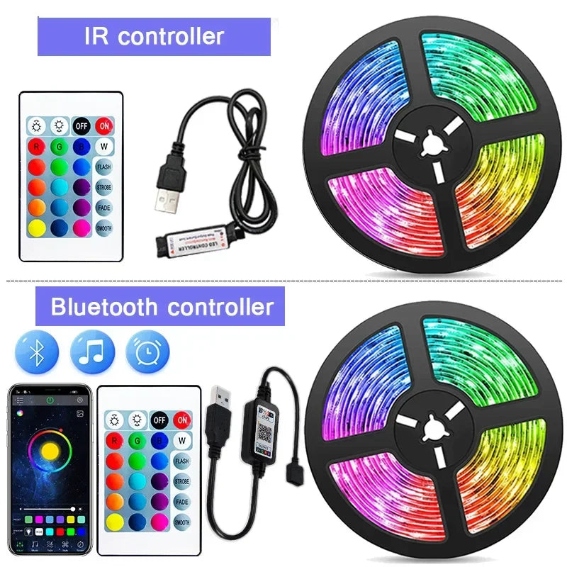 RGB LED Strip Light USB Bluetooth APP Control 5050 Color Changing LED Lights Flexible Lamp Tape Ribbon TV Backlight Room Decor