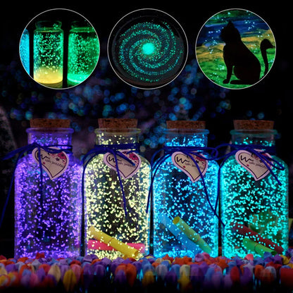 50 g de partículas luminosas fluorescentes para decoración de fiestas, pigmento brillante, grava, arena noctilucente que brilla en la oscuridad, polvo de arena