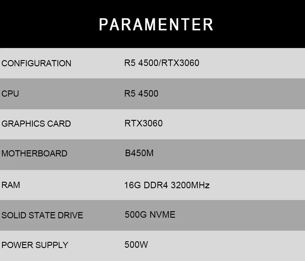 MXZ Gaming PC Ryzen 5 4500 RTX3060 500GB NVME Windows10 Pro Clave Computadora de escritorio Para Unidad de sistema Pc Personalizar Pc gamer comple