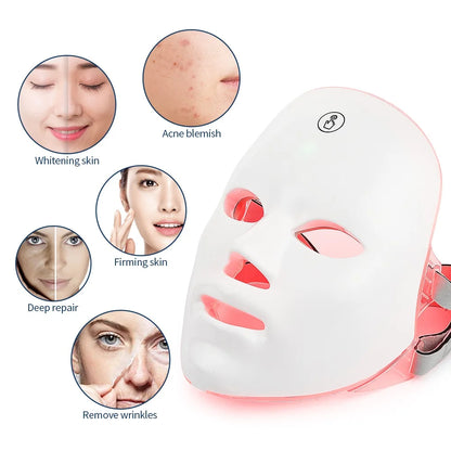 Máscara facial LED recargable, 7 colores, terapia de fotones LED, máscara de belleza, rejuvenecimiento de la piel, dispositivo de belleza blanqueador y lifting facial para el hogar