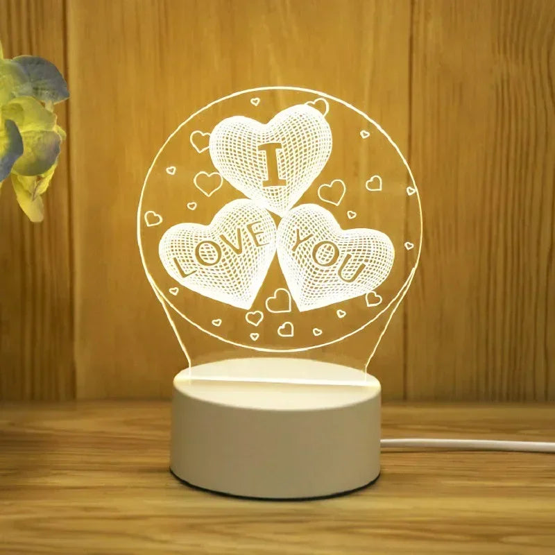 Lámpara LED 3D de amor romántico para el hogar, luz de noche para niños, decoración de bodas, fiesta de cumpleaños, día de San Valentín, lámpara de noche