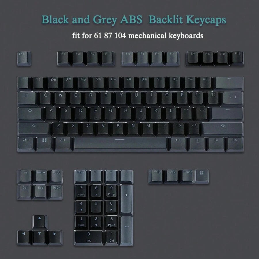 Juego de teclas translúcidas en gris y negro, 105 teclas, teclas PBT personalizadas con perfil OEM para teclado mecánico para juegos Cherry MX 61, 87 y 104