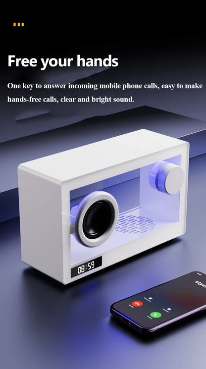 Mini Transparent Visible Bluetooth Speaker with Clock Portable Card Wireless Music Player Desktop LED Atmosphere Lamp Ornaments