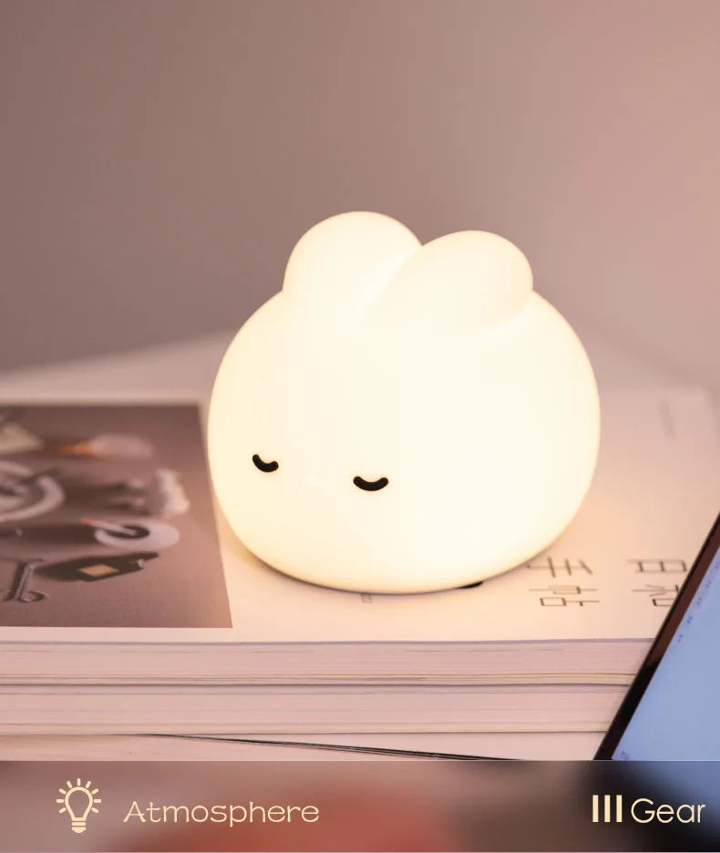 Rabbit Night Light For Kids Room Cute Bunny Lamp Gifts for Nursery Girls Boys Toddler Kawaii Room Decor USB Silicone Night Light