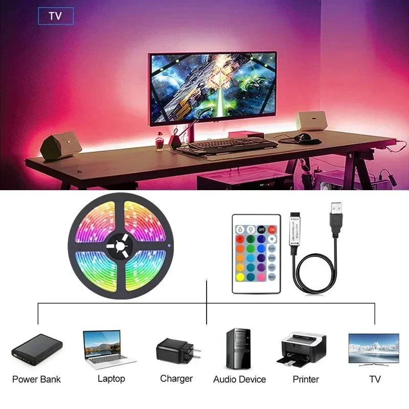 RGB LED Strip Light USB Bluetooth APP Control 5050 Color Changing LED Lights Flexible Lamp Tape Ribbon TV Backlight Room Decor