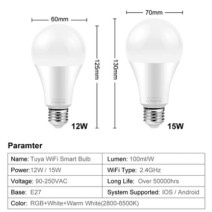 AVATTO Tuya WiFi 智能灯泡，E27 RGB LED 灯可调光，智能生活 APP 远程控制，适用于 Alexa Google Home 的语音控制