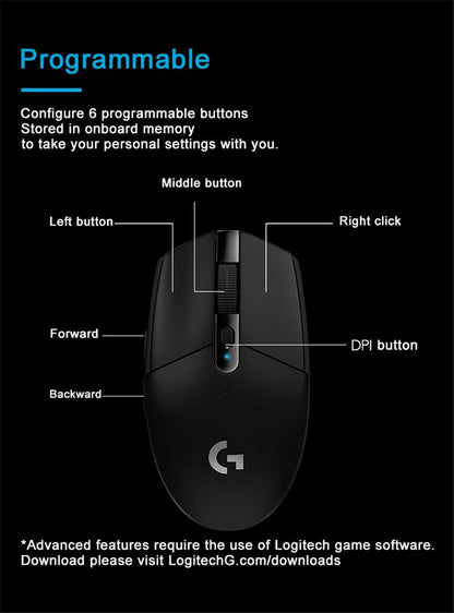 Ratón inalámbrico para juegos Logitech G304 Ligthspeed original, sensor Hero 12K, 12000 DPI, 6 botones programables, compatible con PC y MacOS