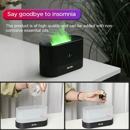 Humidificador portátil de vapor frío con USB, LED que cambia de color, para habitación, aire, llama, fuego, difusor de aceites esenciales