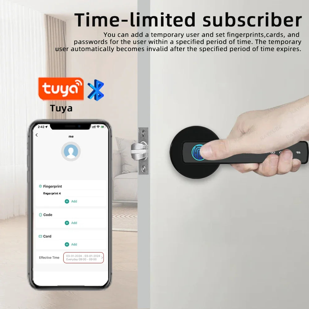 RAYKUBE M5 Tuya BLE Fingerprint Door Lock Digital Electronic Lock with Password/Key/IC Card/ Smartlife/ Tuya APP Unlock