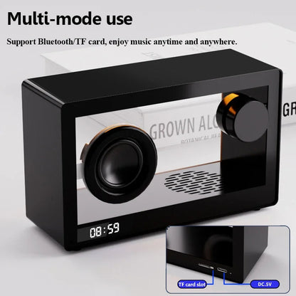 Mini Transparent Visible Bluetooth Speaker with Clock Portable Card Wireless Music Player Desktop LED Atmosphere Lamp Ornaments