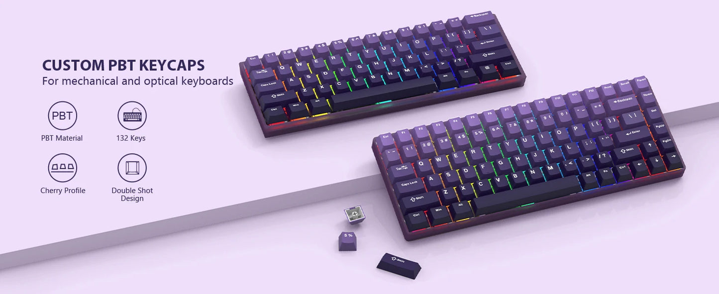 132 Keys PBT Keycaps Cherry Profile Purple Double Shot Key Caps for Cherry Gateron MX Switches Gamer Mechanical Gaming Keyboard