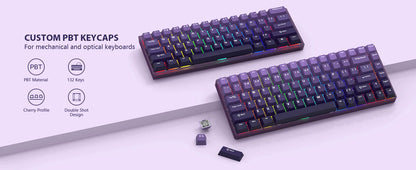 Teclas PBT de 132 teclas con perfil Cherry y doble disparo en morado para interruptores Cherry Gateron MX, teclados mecánicos para juegos