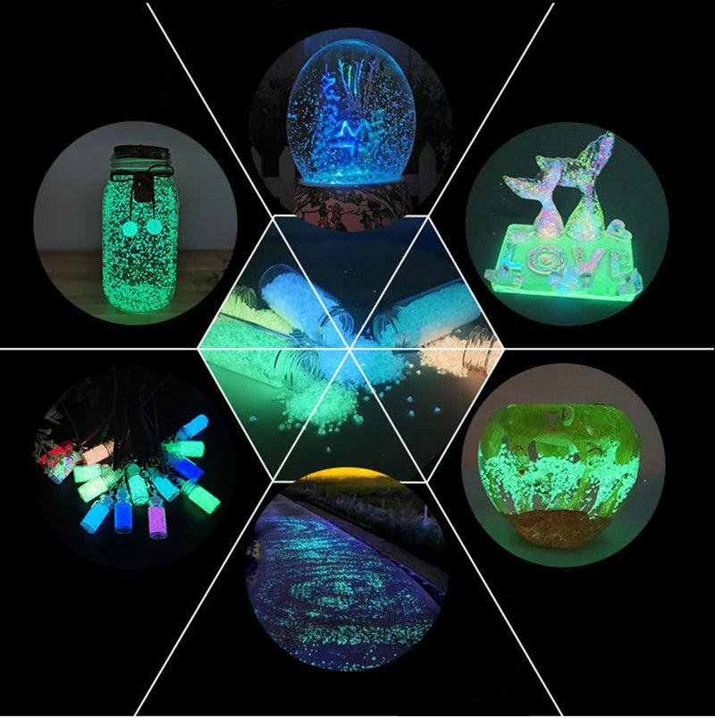 50 g de partículas luminosas fluorescentes para decoración de fiestas, pigmento brillante, grava, arena noctilucente que brilla en la oscuridad, polvo de arena